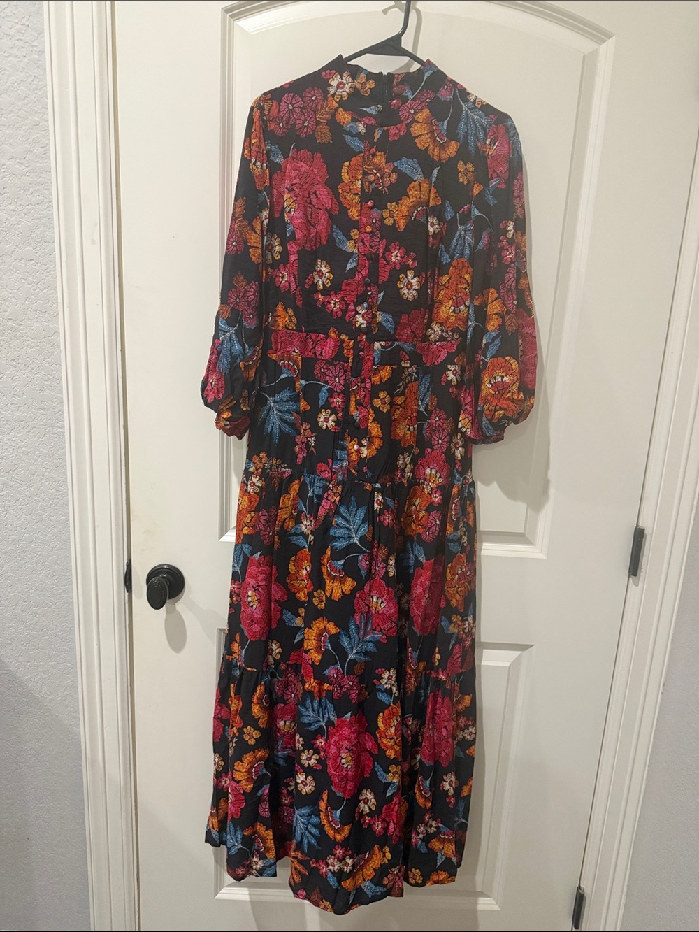 Floral Black Maxi Dress with Pink & Orange Blooms